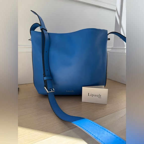 Lipault By The Seine Large Leather Bucket Bag Cobalt Blue Purse Crossbody Tote - Picture 16 of 16
